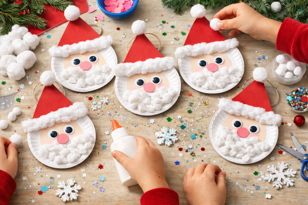 Paper plate Santa face Christmas ornaments for kids