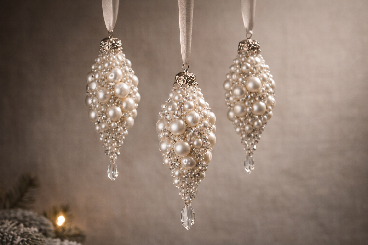 Pearl and bead drop Christmas ornaments with elegant design