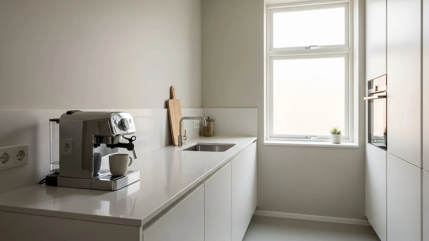 Minimalist small kitchen with clutter-free countertops