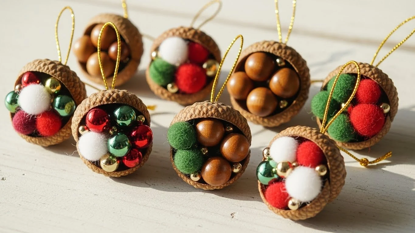 Acorn cap Christmas ornaments with beads