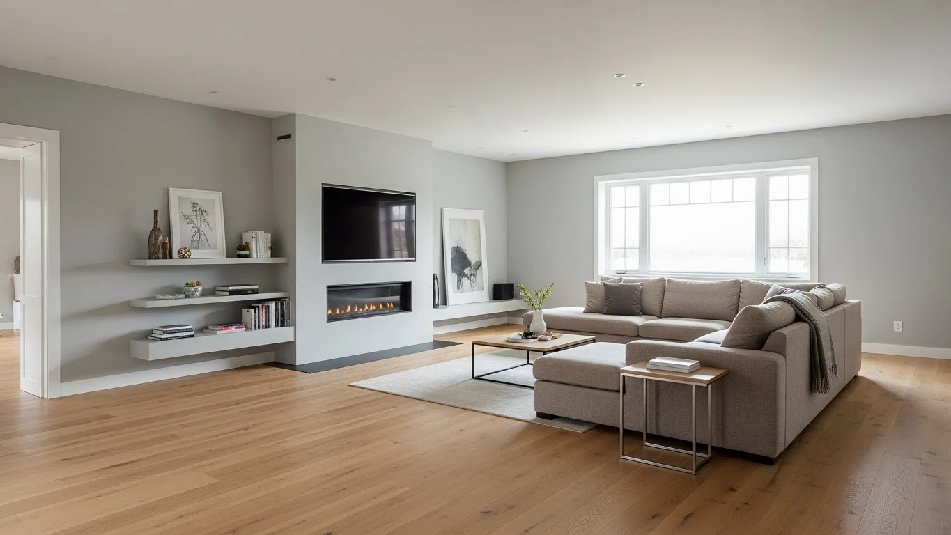 Clear walkways in a rectangular living room furniture layout