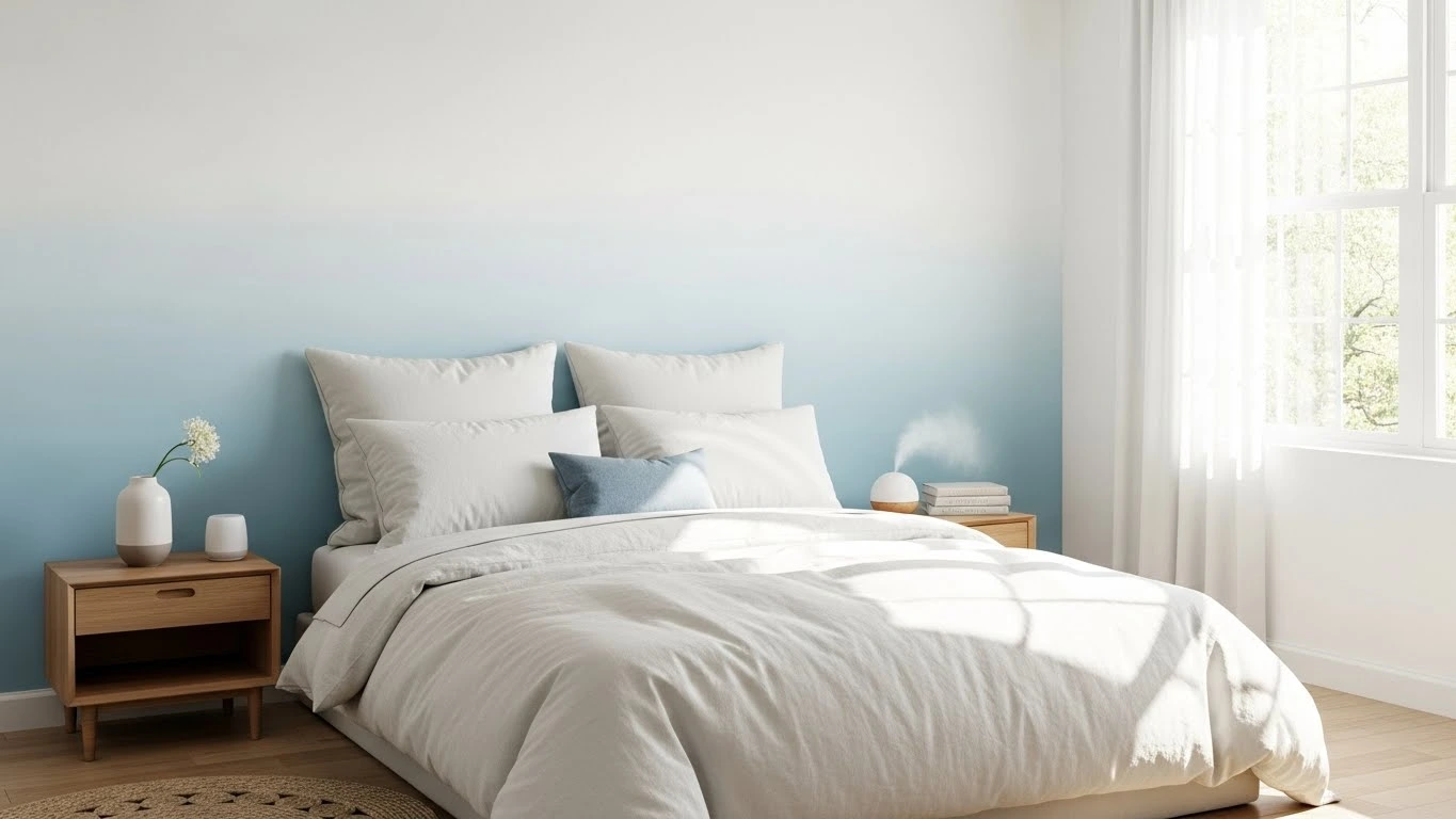Ombre accent wall with soft color gradient in bedroom