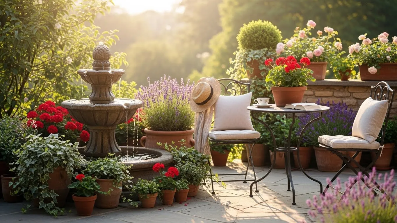 Small outdoor water feature creating a calming patio atmosphere