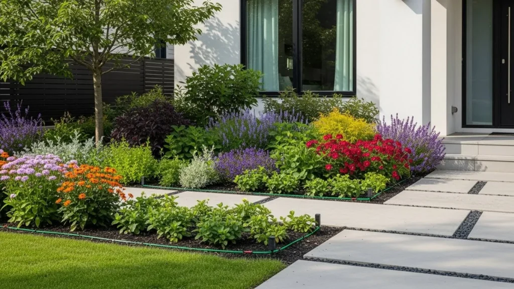 Smart irrigation system used in front yard flower beds