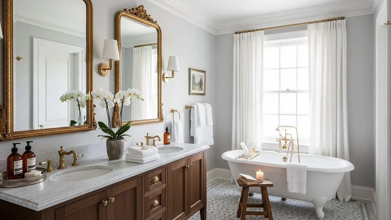 Fully styled guest bathroom with polished details