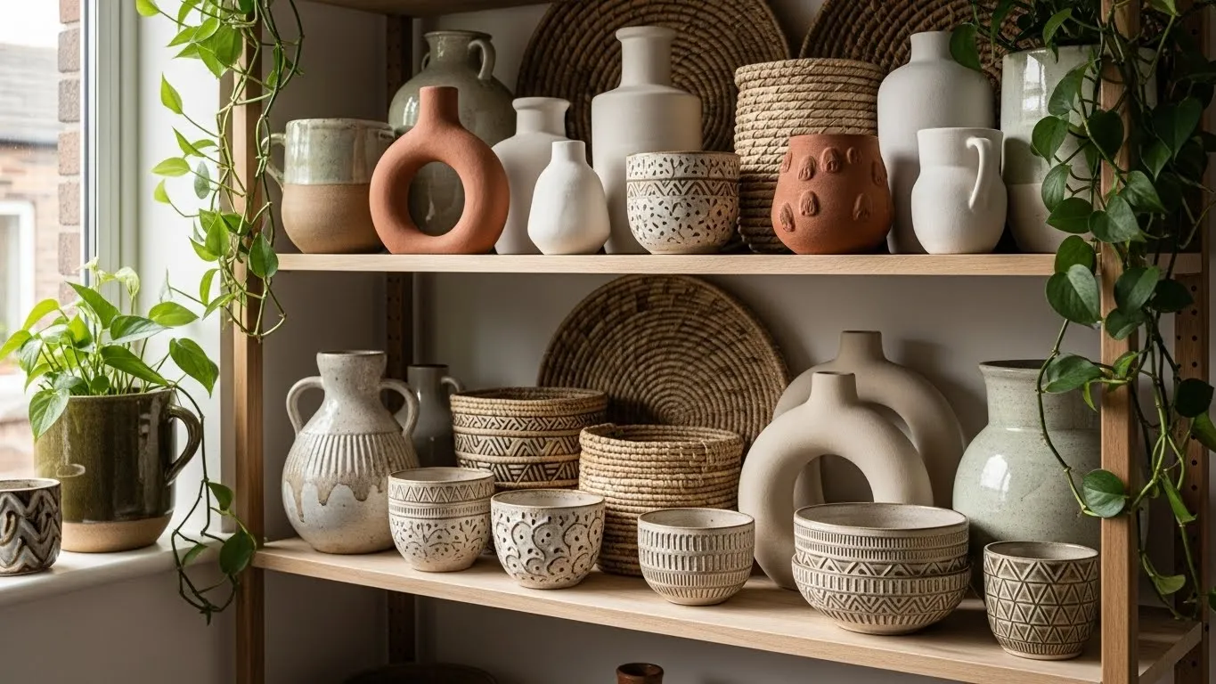 Handmade décor items in a boho home