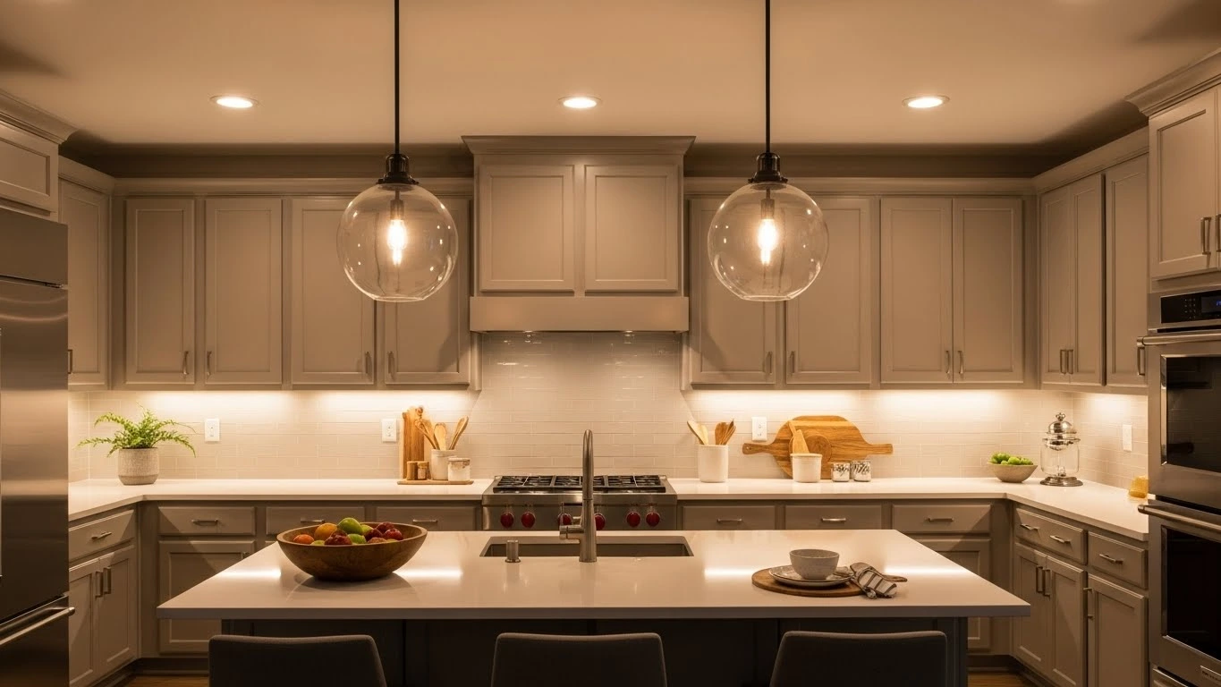 Warm neutral kitchen cabinets in greige and taupe shades for a timeless look