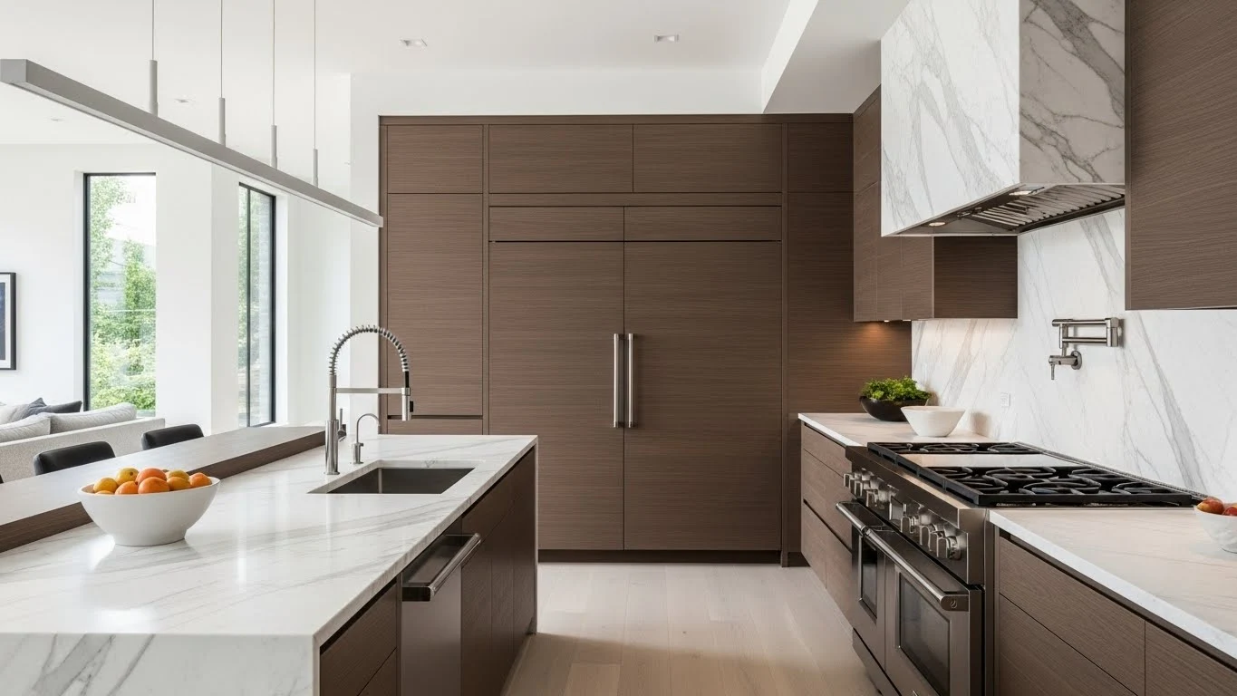 Kitchen cabinets designed to conceal appliances for a seamless modern appearance