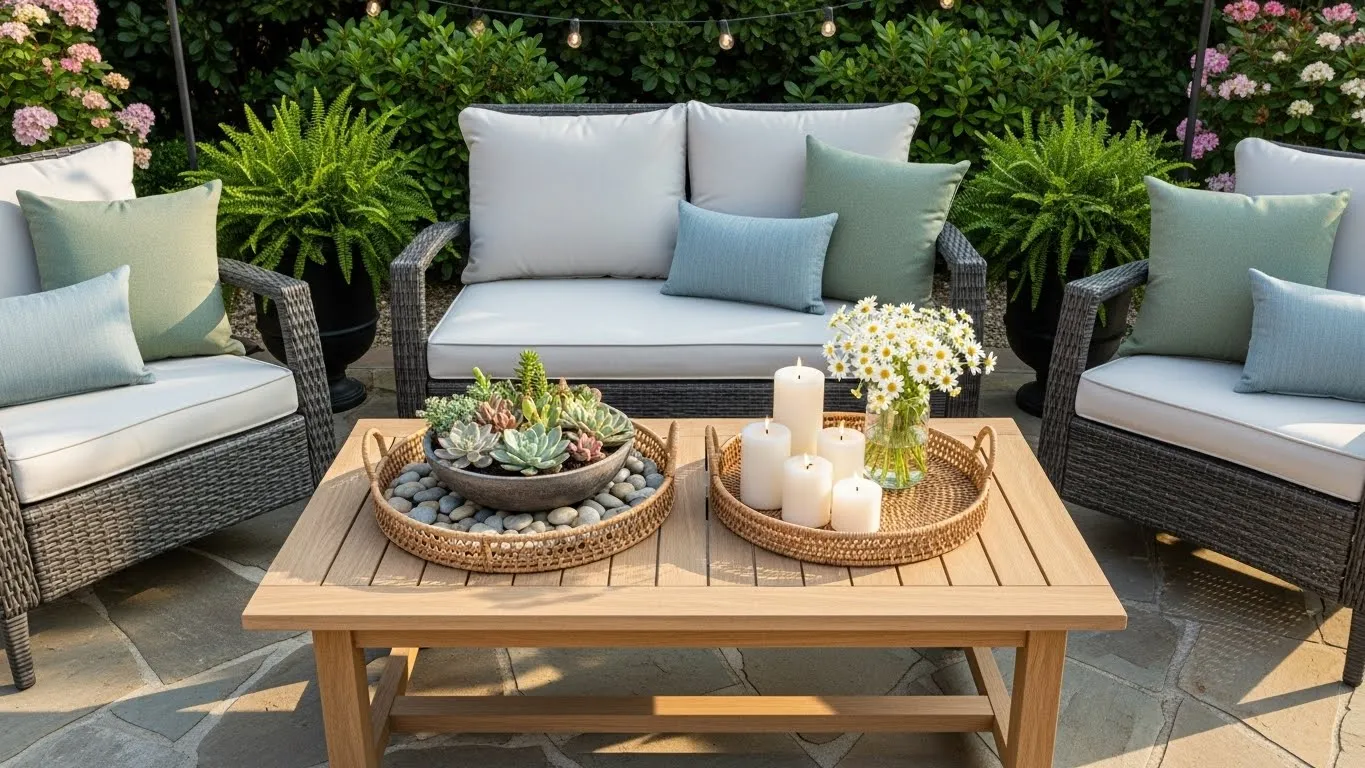 Outdoor patio coffee table styling ideas