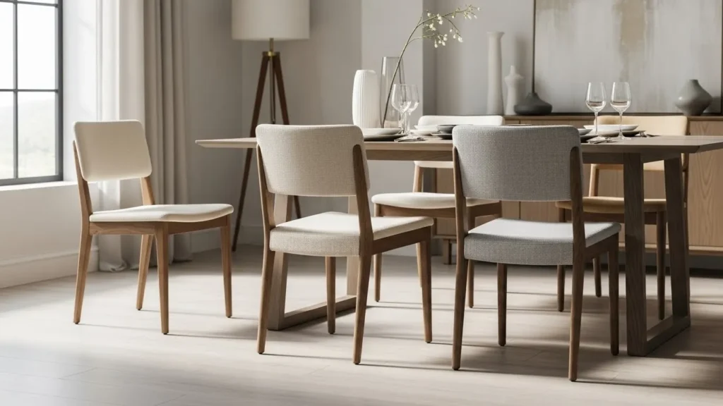 Old wooden chairs upgraded with modern upholstery for a stylish dining room