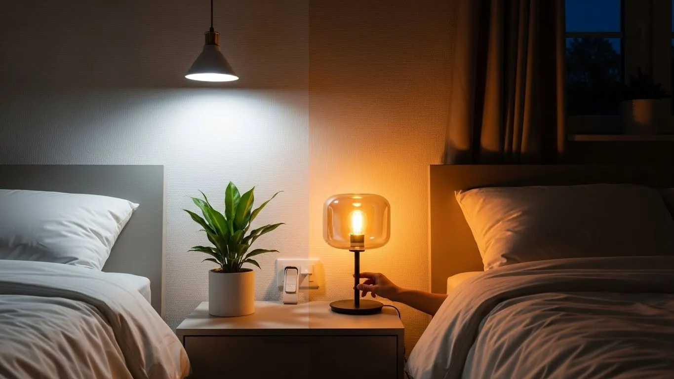 Dimmable bedroom lighting creating adjustable mood and comfort