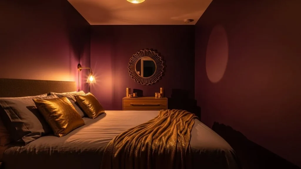 Deep plum paint colour adding drama and elegance to a small room