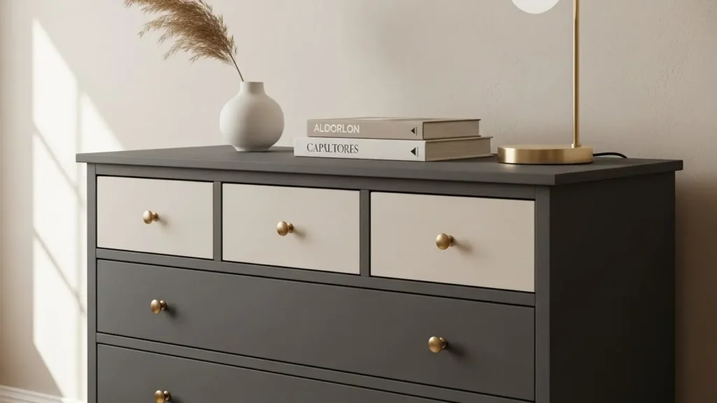 Two-tone painted upcycled chest of drawers