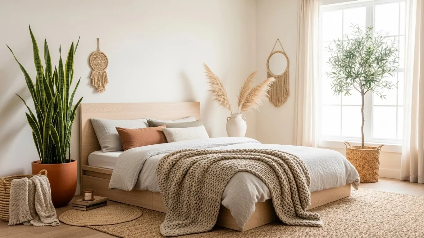 Indoor plants in organic modern bedroom design