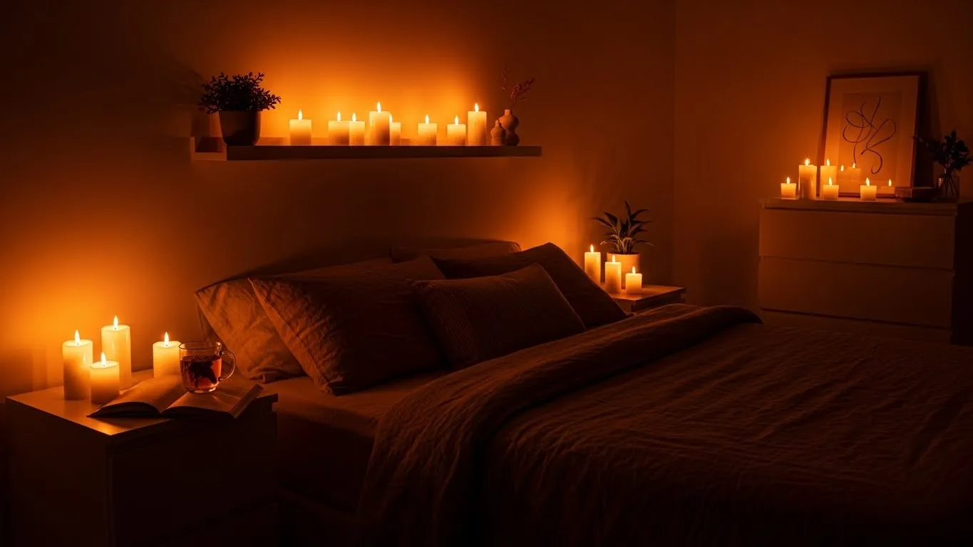Candle-style lighting creating a warm and relaxing bedroom atmosphere