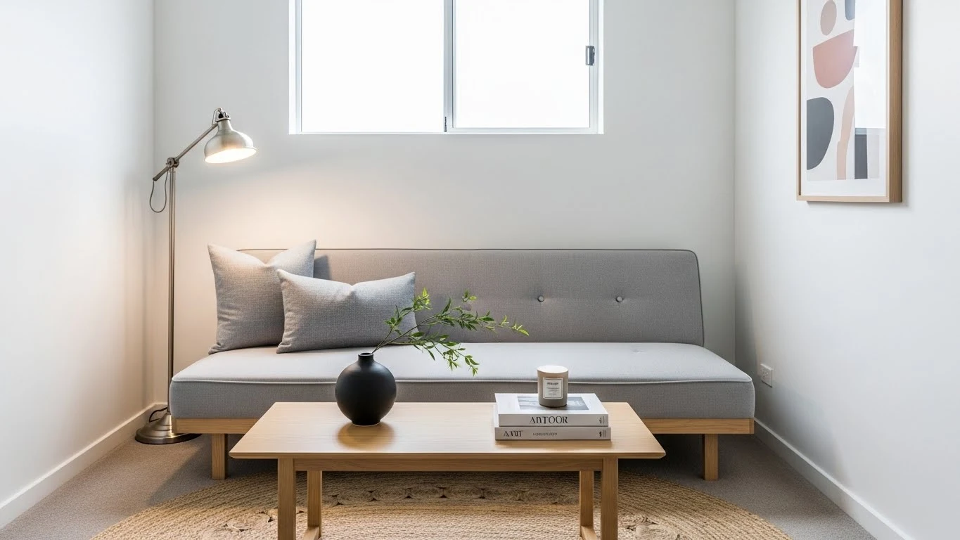 Intentional decor styling that keeps a small living room balanced and clutter free