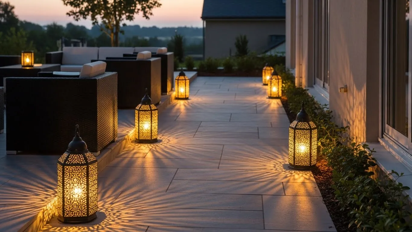 Outdoor patio lighting with lanterns for cozy ambiance