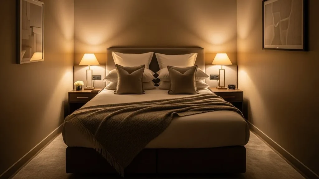 Cocoa truffle paint colour adding warmth and elegance to a small bedroom