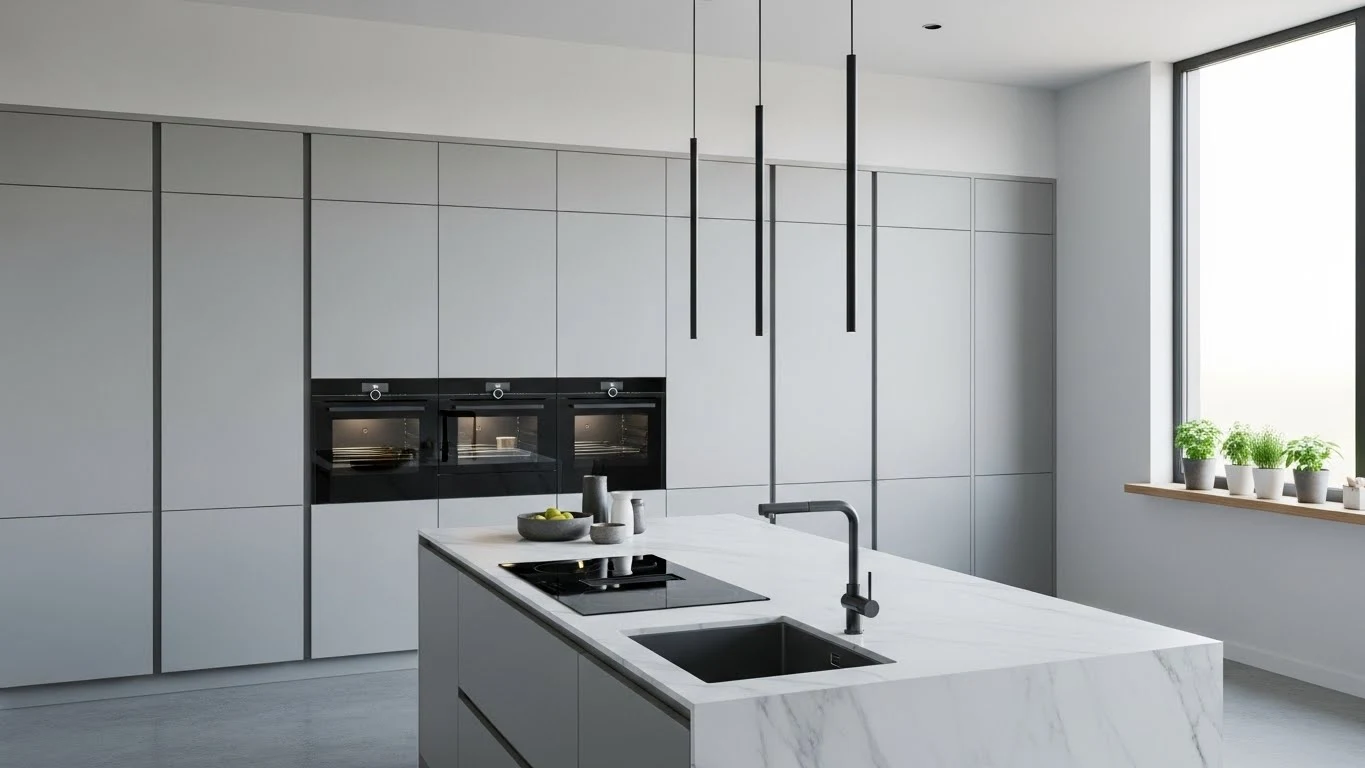 Full-height kitchen cabinets designed to maximize storage and ceiling height