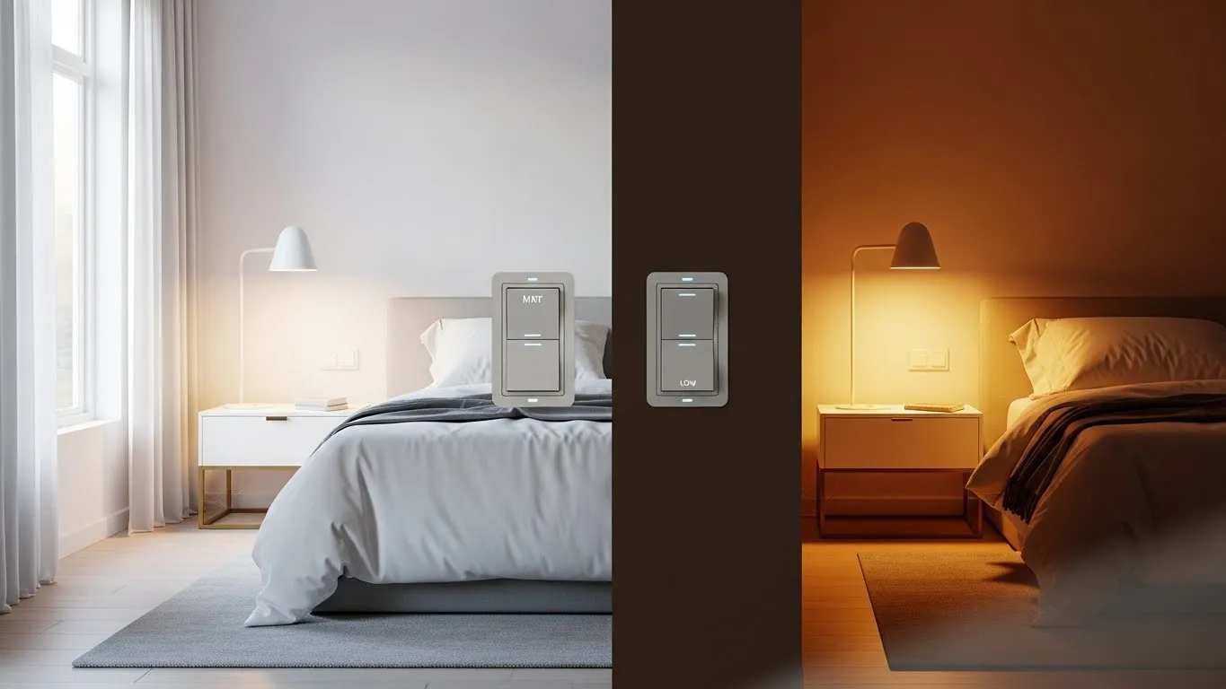 Dimmable bedroom lighting creating adjustable mood and comfort