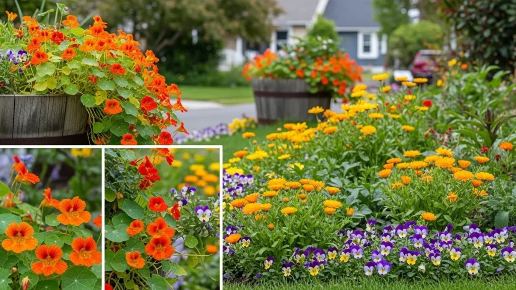 Edible flowers growing in a stylish front yard garden