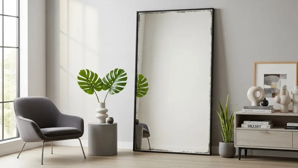 Old mirror upgraded with a modern minimal frame