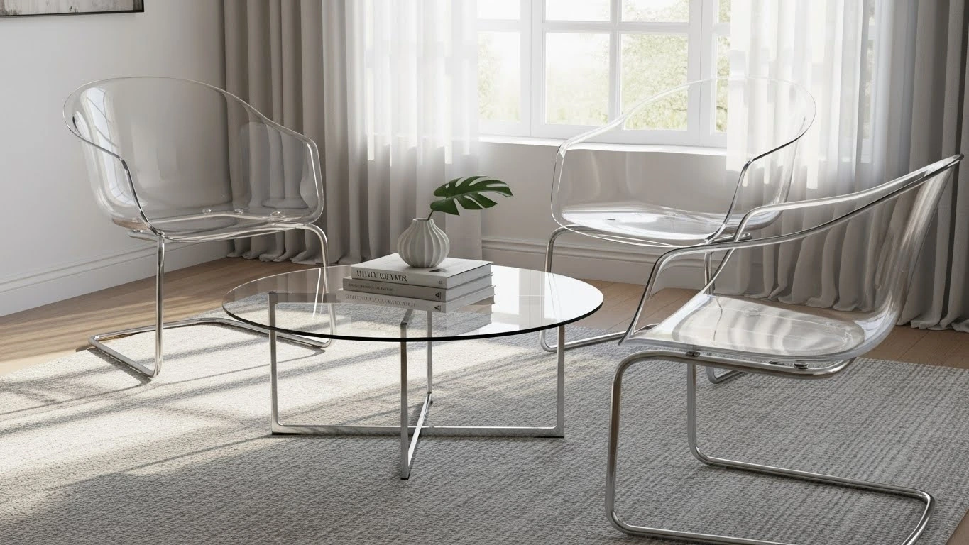 Glass furniture that keeps a small living room feeling open and light