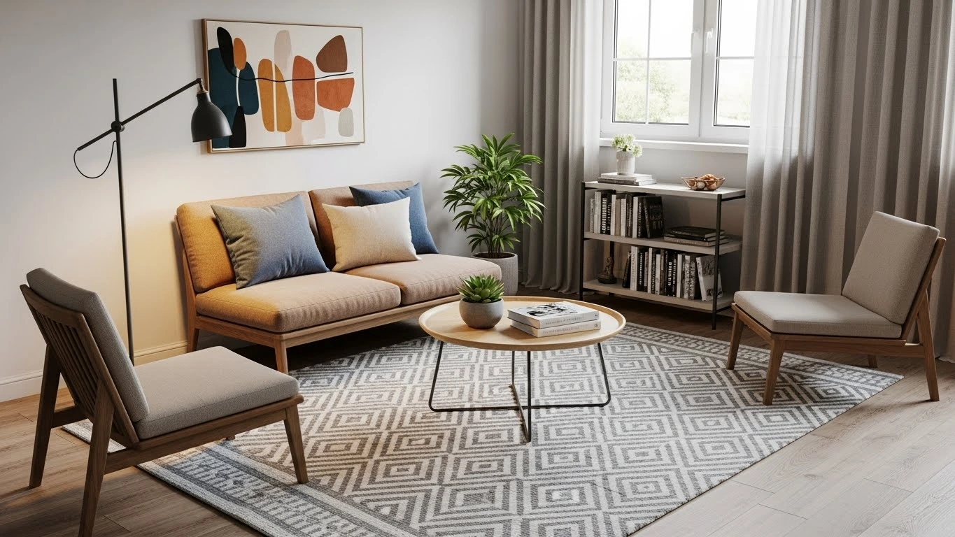 Area rug placement ideas that define space in a small living room