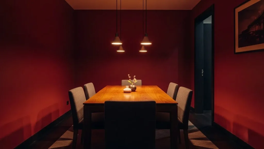 Merlot wine red paint creating a bold and luxurious small space