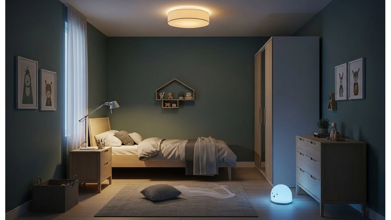 Kids bedroom with layered lighting for playtime, reading, and bedtime