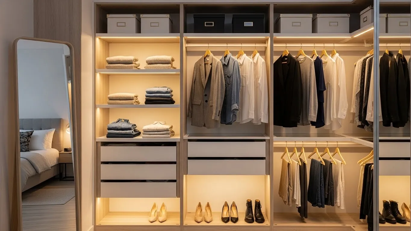 Closet lighting making bedroom storage brighter and more functional