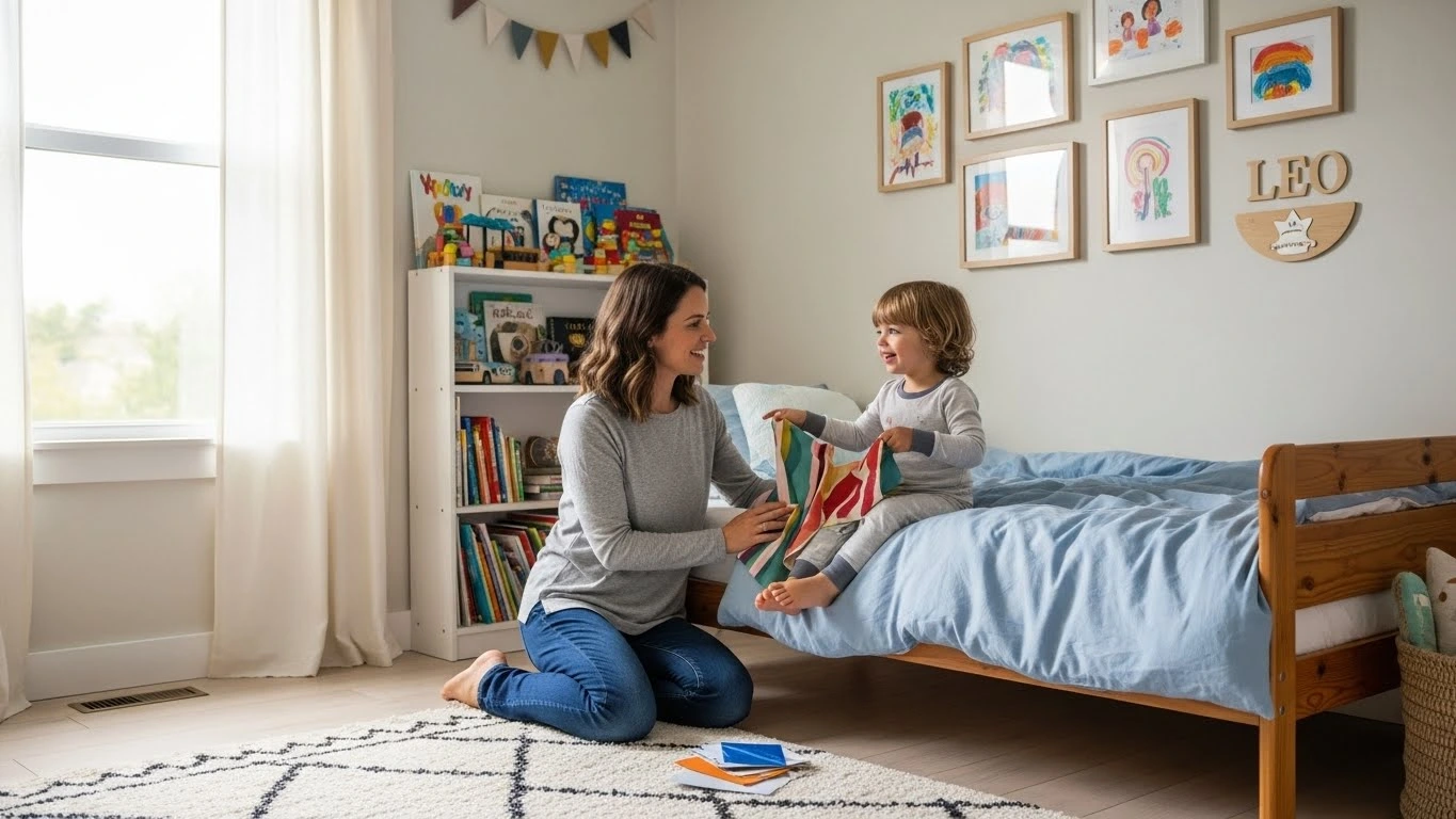 Child helping decorate their bedroom to build ownership
