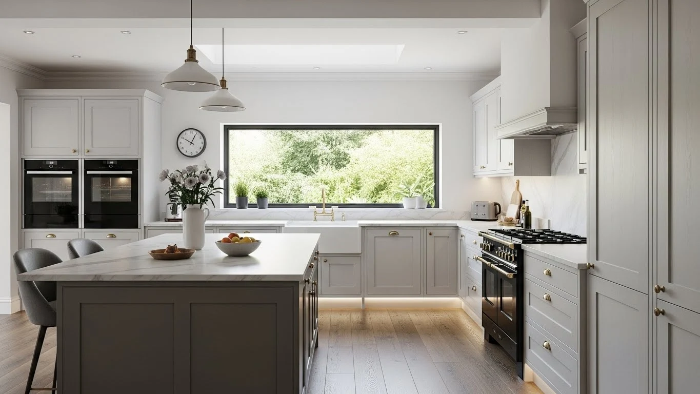 Slim shaker kitchen cabinets with modern thin-frame design