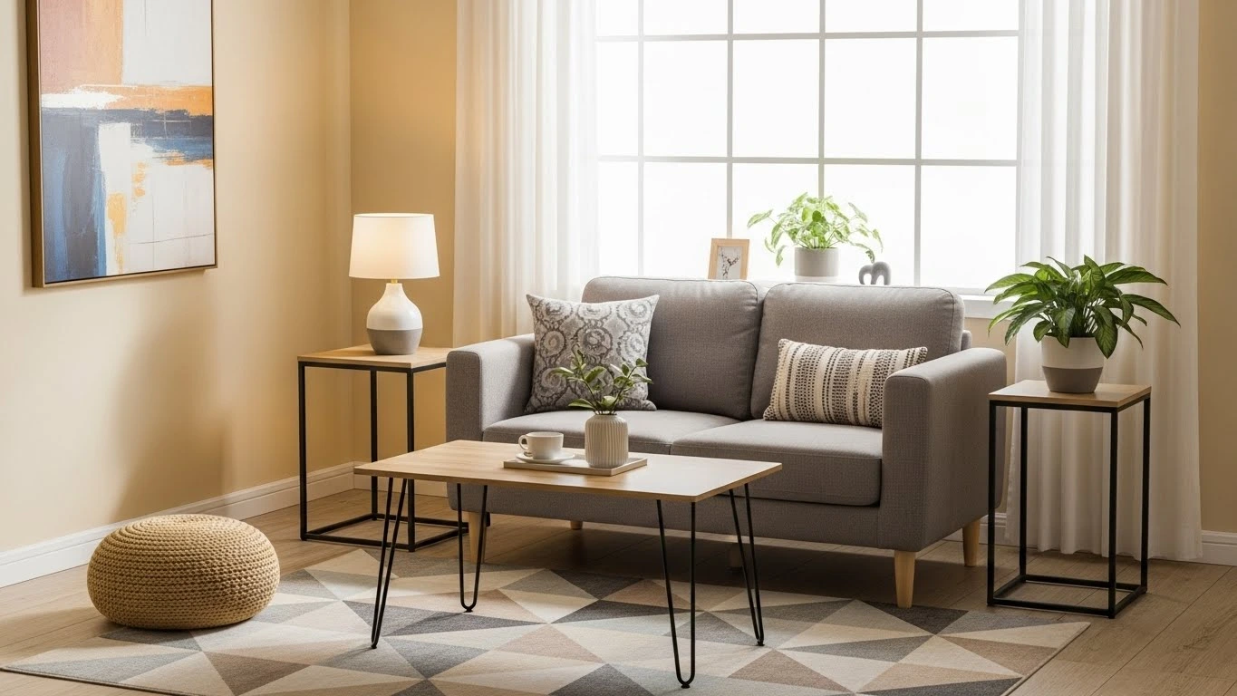 Correct furniture scale for a small living room to avoid overcrowding