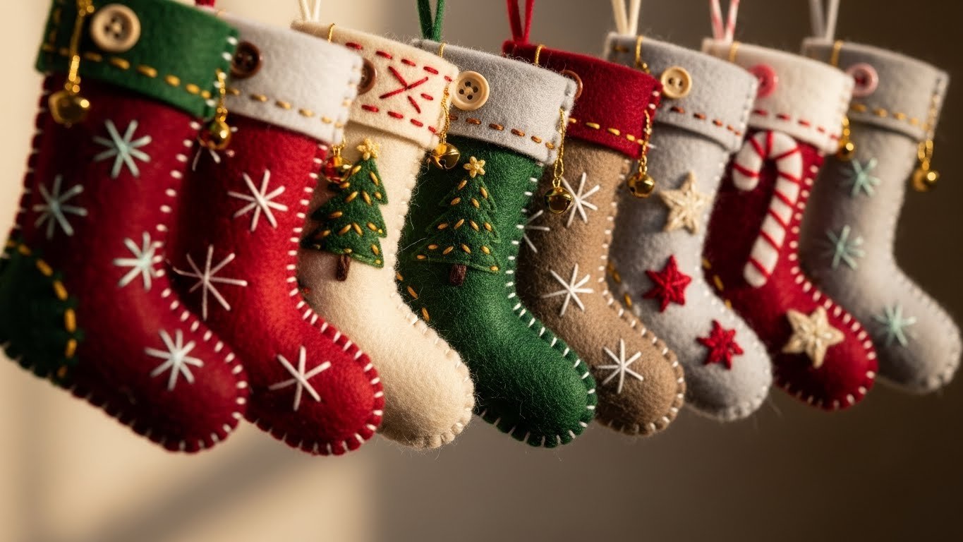 Mini stocking Christmas ornaments made from felt