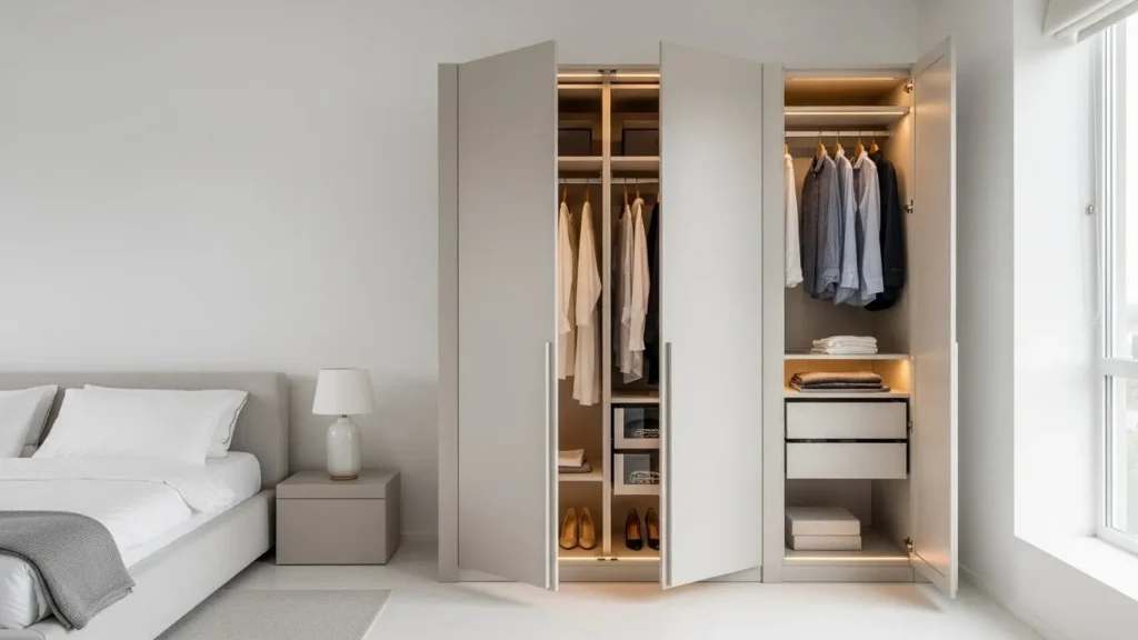 Old wardrobe converted into a modern built-in style closet