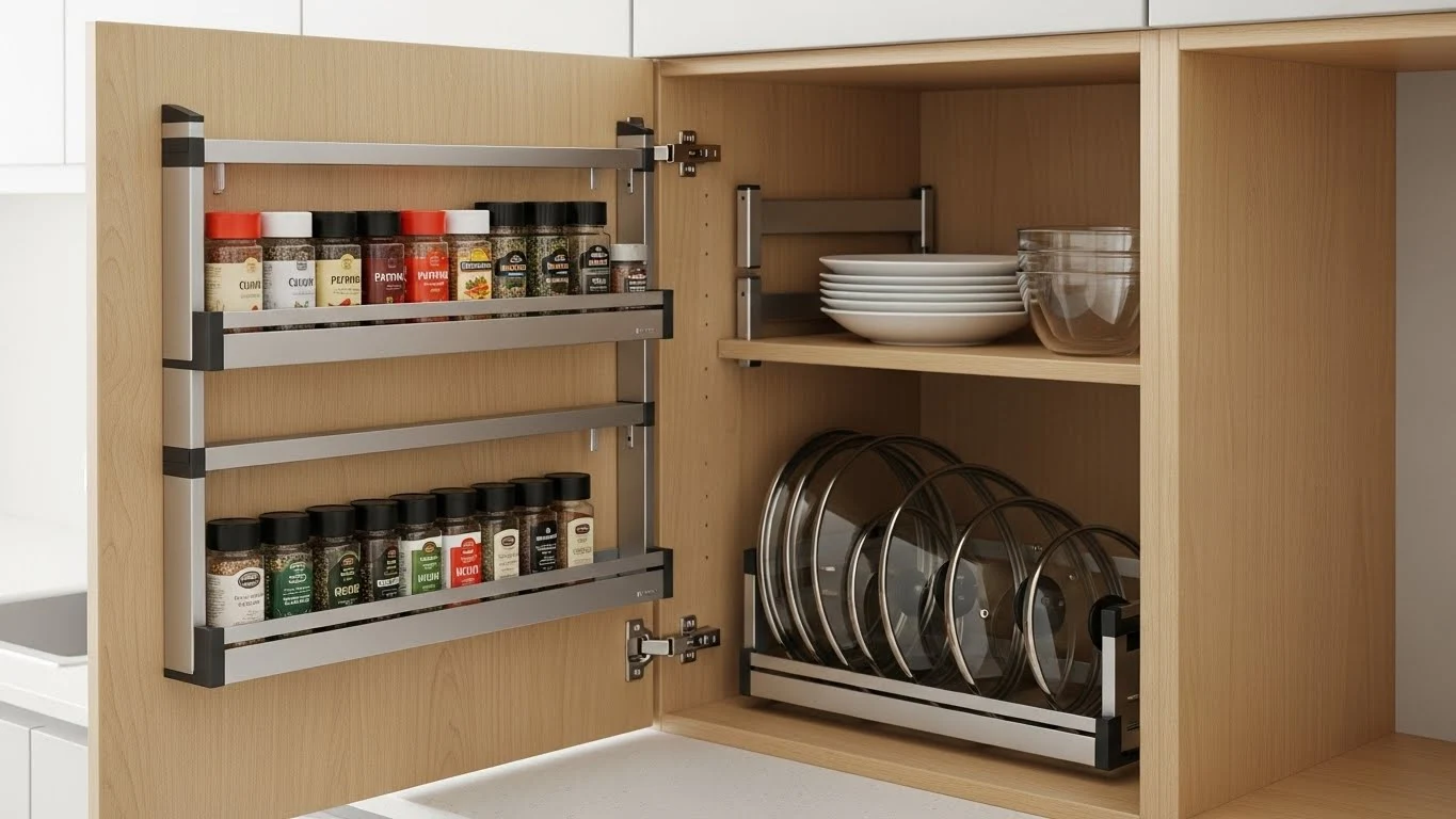 Smart storage using the inside of kitchen cabinet doors