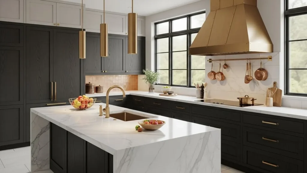 Warm Metallic Kitchen Accents
