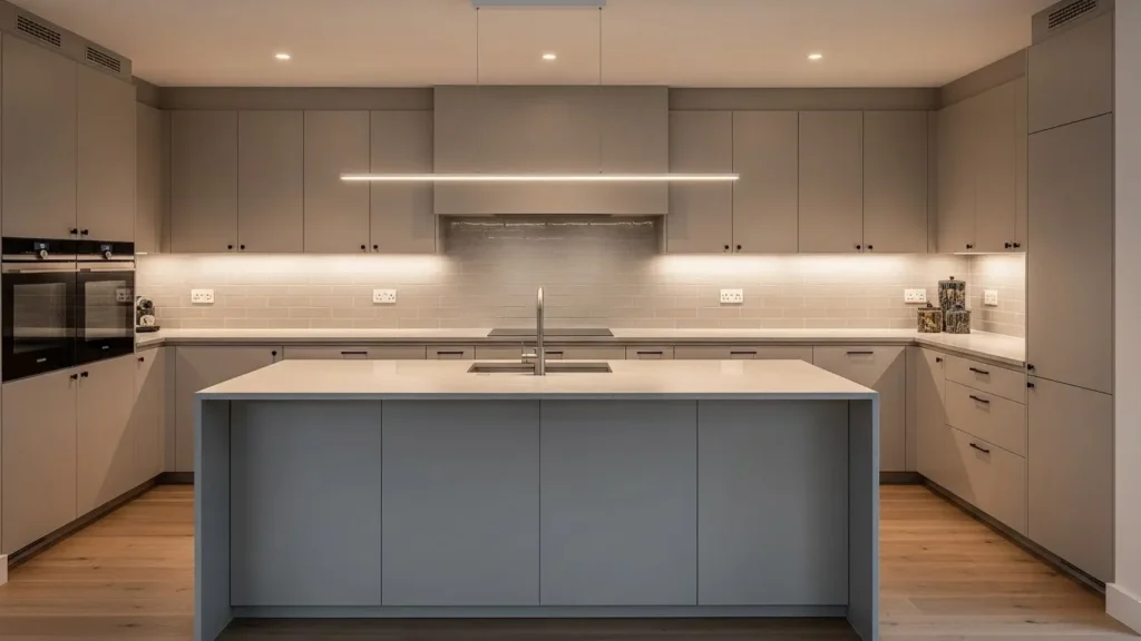 Soft greige kitchen cabinet color idea