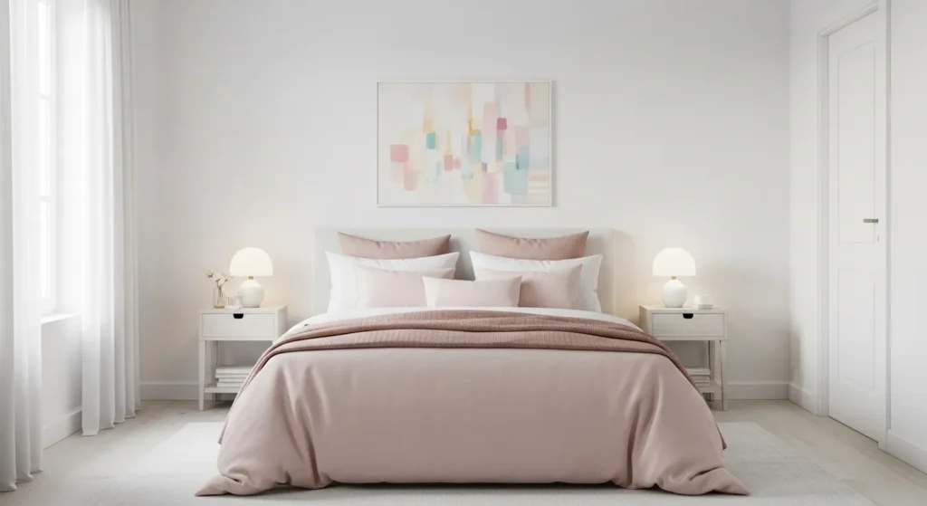 Blush pink and white bedroom