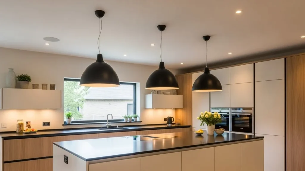 Statement lighting in open kitchen design