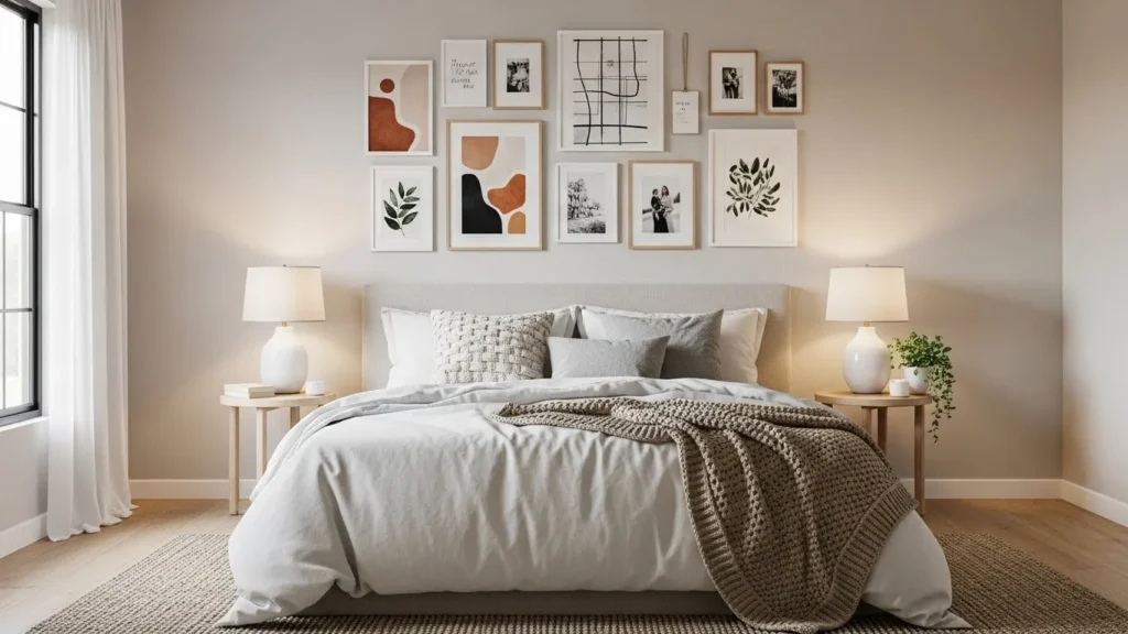 Gallery wall accent in bedroom