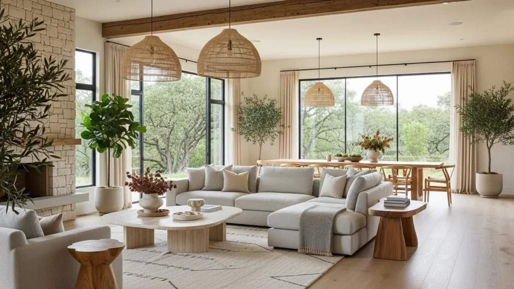 Open and airy modern organic decor living space