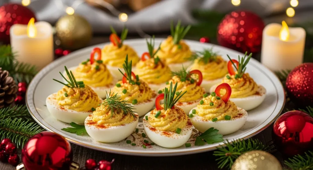 Festive deviled eggs for Christmas appetizers