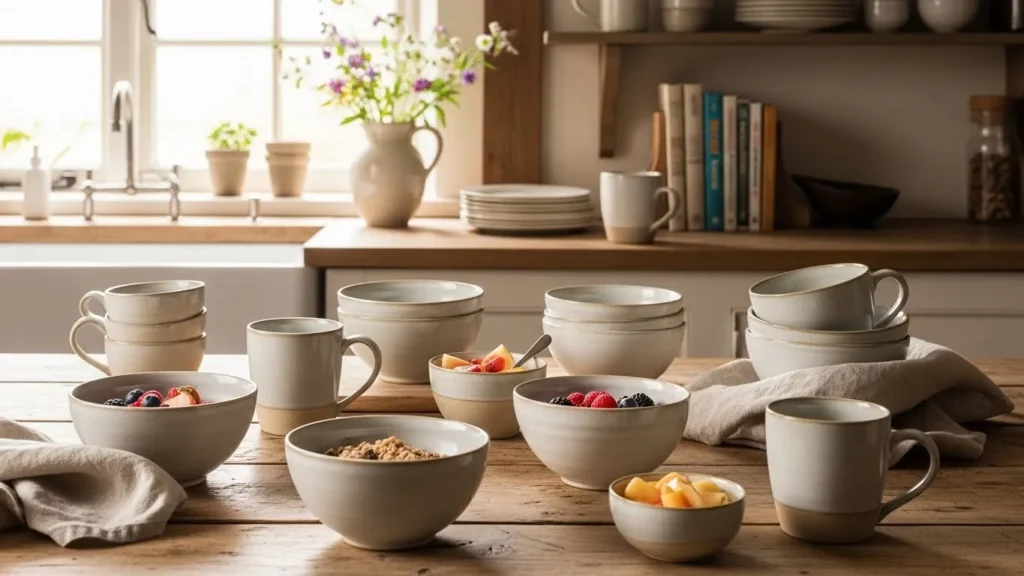 Earthy ceramic decor in cottagecore style