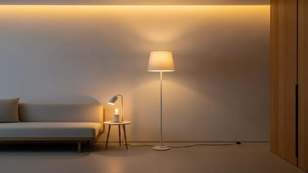 Warm lighting in minimalist interior design