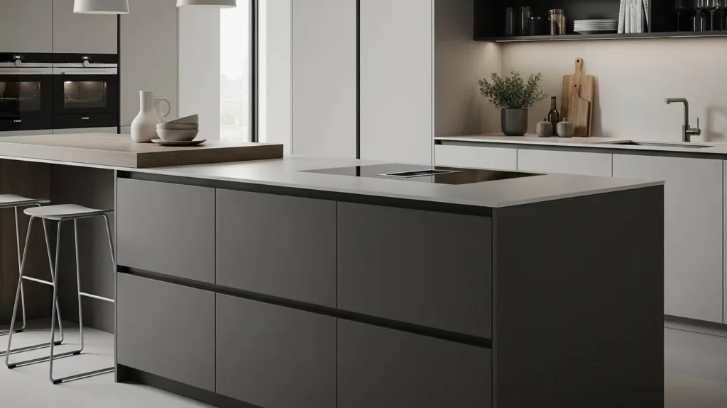 Handle-free modern kitchen island cabinets