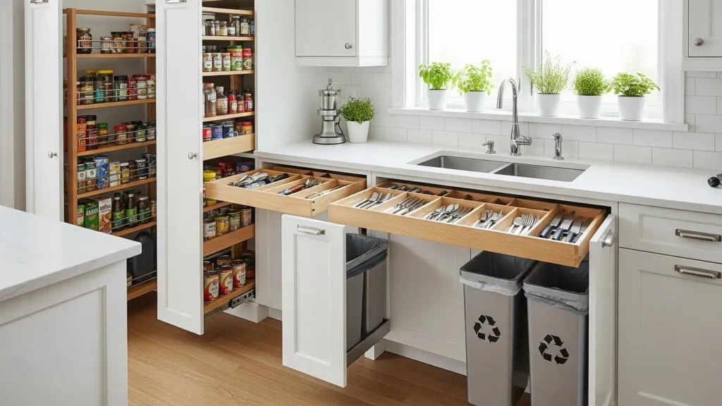 White kitchen with metallic accents