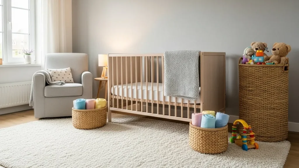 Nursery storage ideas using woven baskets