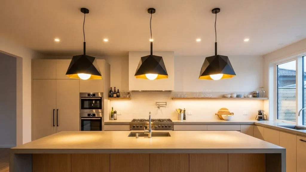 Statement lighting in open kitchen design